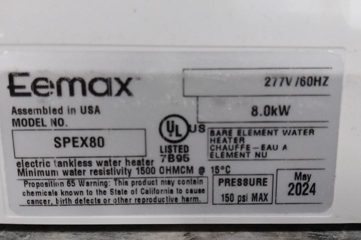 Eemax SPEX80 277VAC 8000W 2 Max GPM Electric Tankless Water Heater (C)-19450385 - Image 2