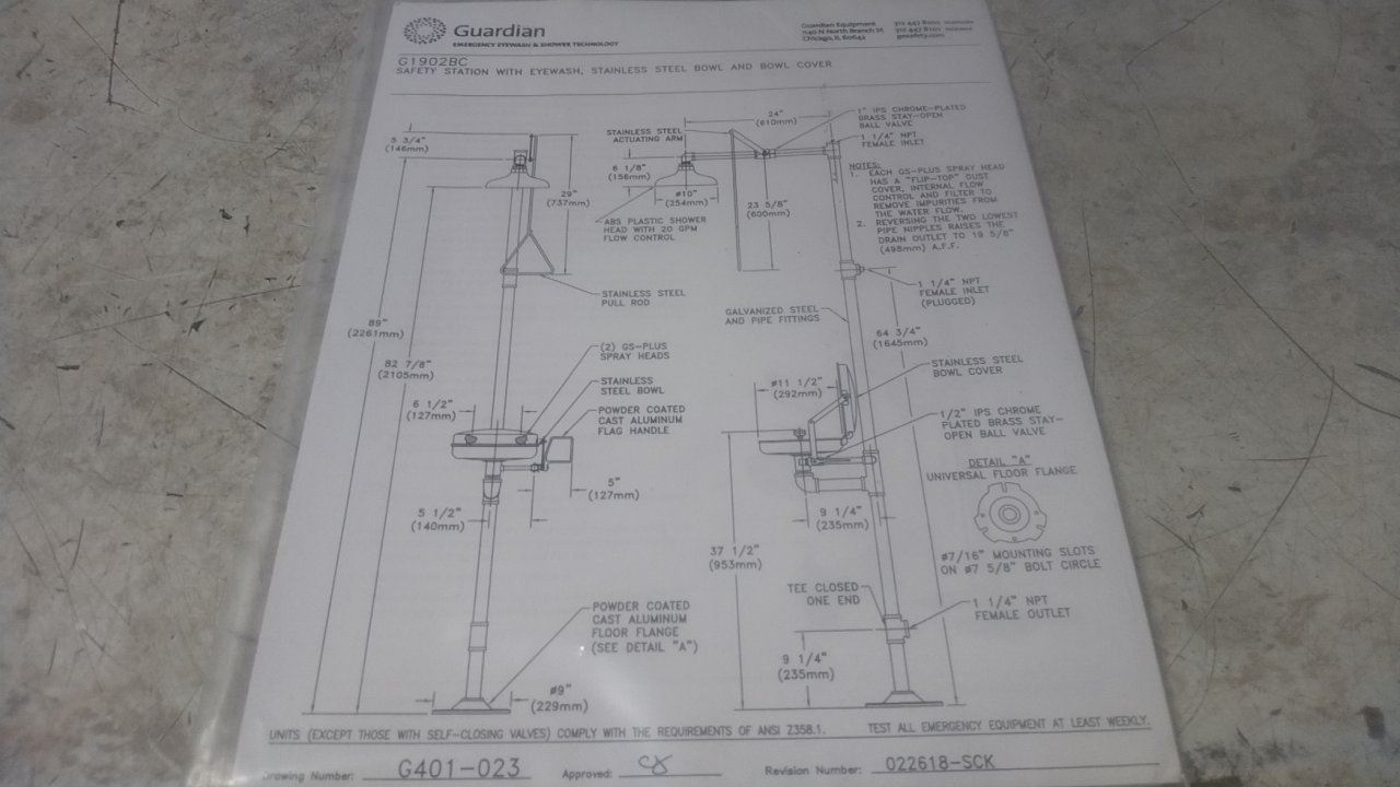 Guardian Equipment G1902BC-SSH 94-3/4 In H 20 Max GPM Shower with Eyewash (C)-76743728 - Image 11