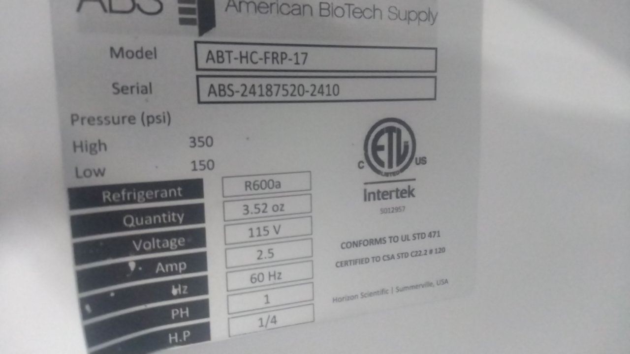 American Biotech Supply ABT-HC-FRP-17 17 Cu Ft Cap 115V Lab Refrigerator (D)-18451194 - Image 2