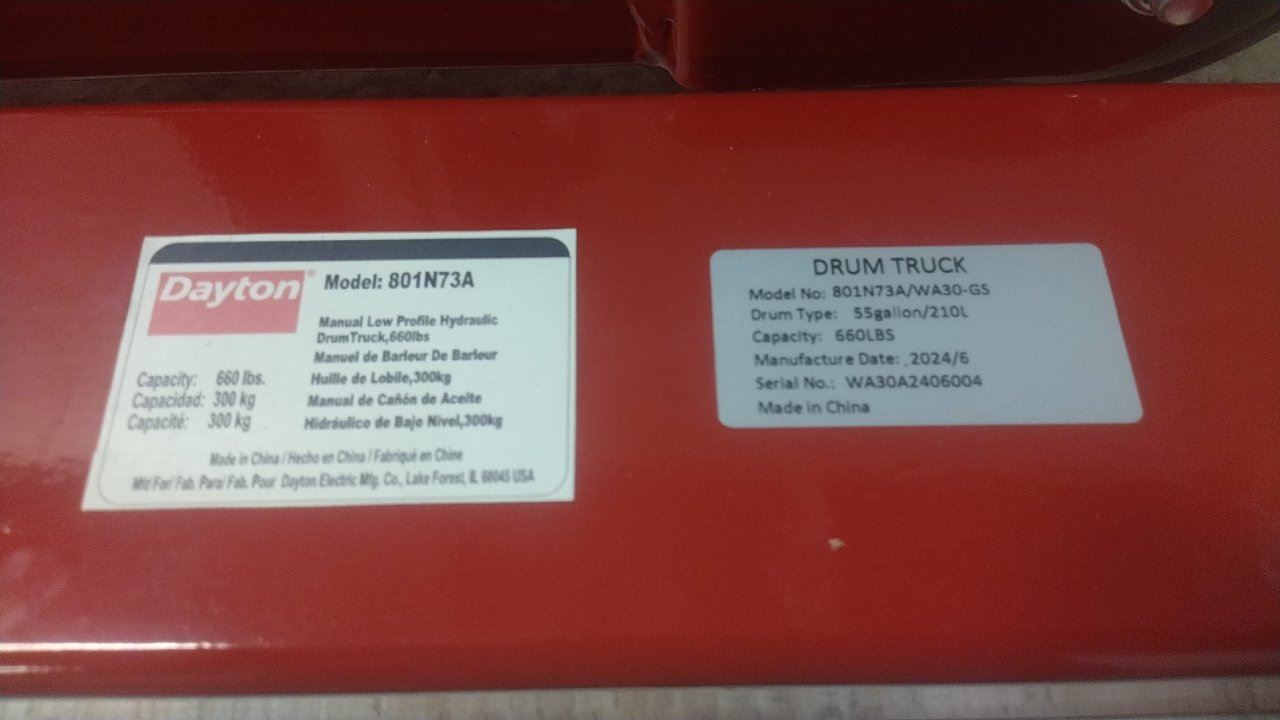 Dayton 801N73 55 Gal Drum Capacity 660 Lb Weight Capacity Red Drum Truck (C)-53584682 - Image 2