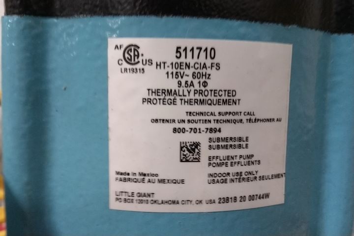 Little Giant 511710 1/2 HP 1750 RPM 115VAC Submersible Sump Pump (C)-22465015 - Image 2