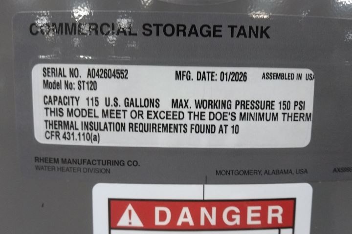 Rheem-Ruud ST120 115 Gal Tank Cap 2 In NPT Inlet Connection Storage Tank (C)-59406365 - Image 2